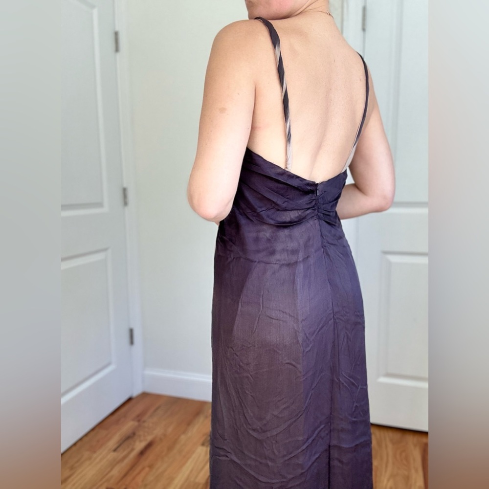 Silk Satin Chiffon Front Slit Evening Gown - Picture 8 of 10